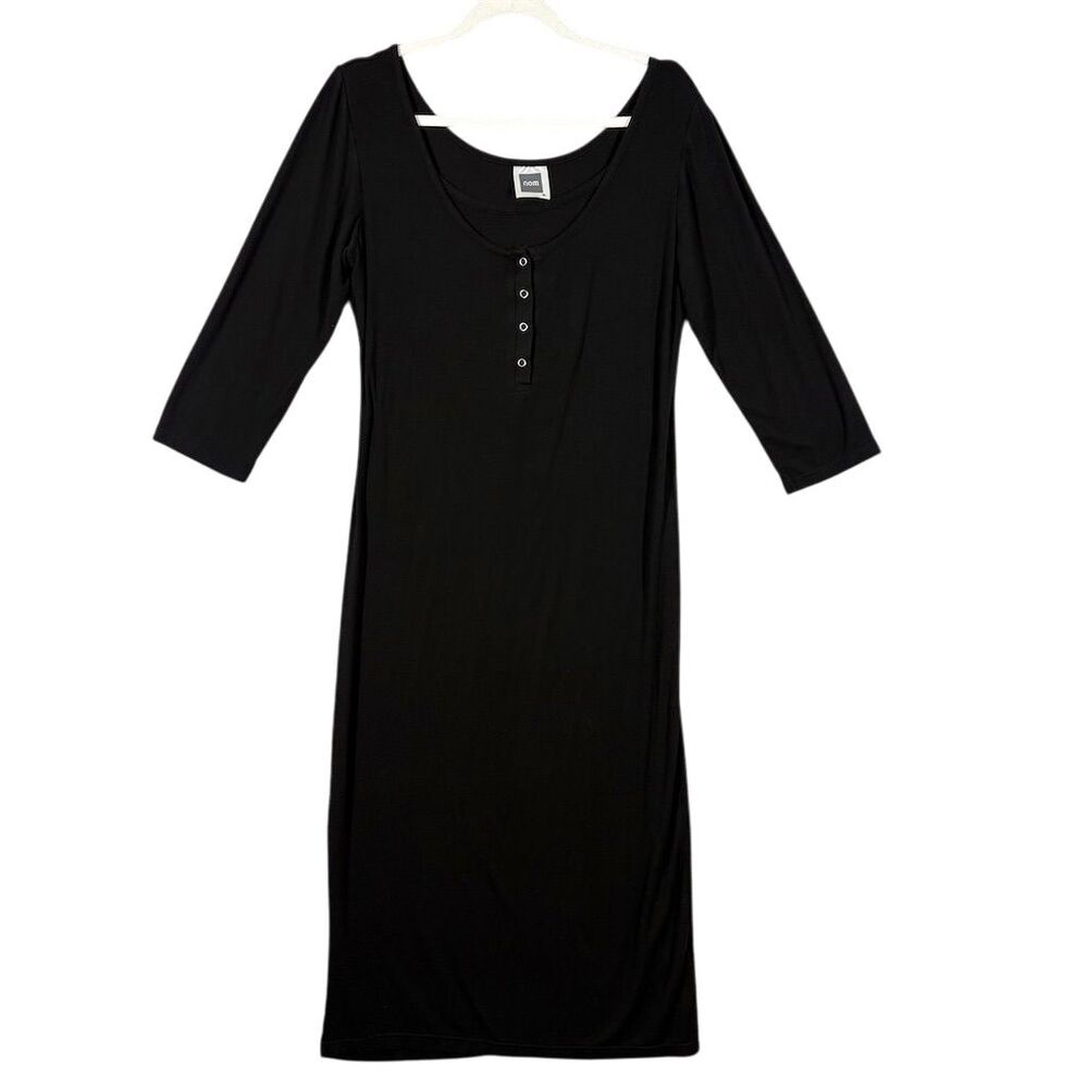 NOM Maternity Before & After Henley Midi Dress Size XL Black 3/4 Sleeves Nursing